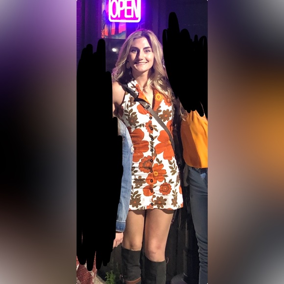 Her Pony the label vintage-Inspired Floral Mini Dress - Orange and Brown - Picture 2 of 5